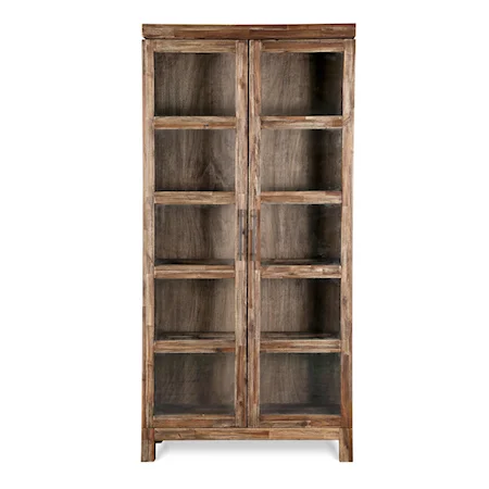 Contemporary Rustic Bookcase with Glass Doors and Adjustable Display Shelves
